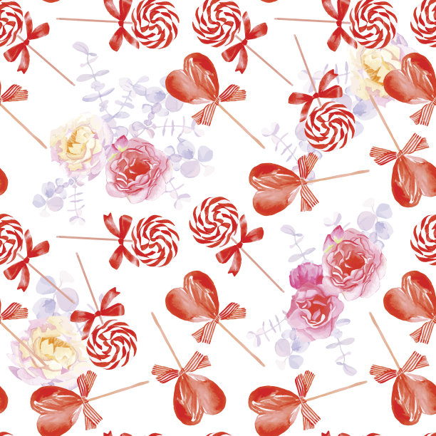 浪漫的糖果与弓无缝矢量打印图片下载