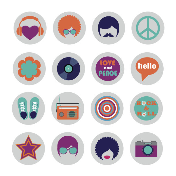 一套颜色嬉皮平图标图片下载