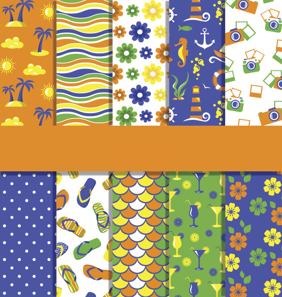 一套10个无缝明亮的夏季图案图片下载