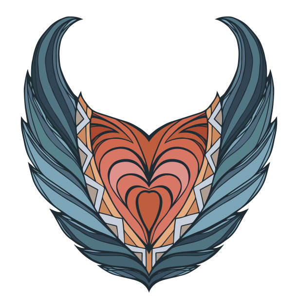 向量的翅膀的心。涂鸦色彩元素。图片下载