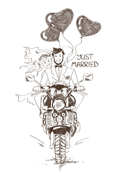 新婚夫妇骑摩托车图片下载