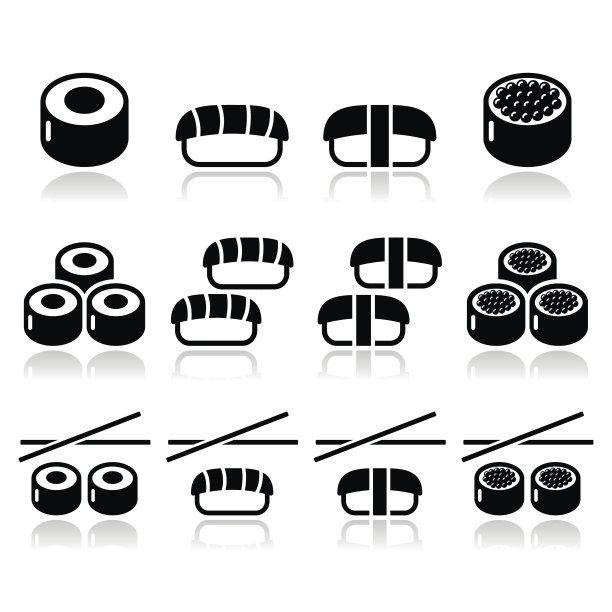 寿司-日本食物向量图标设置图片下载