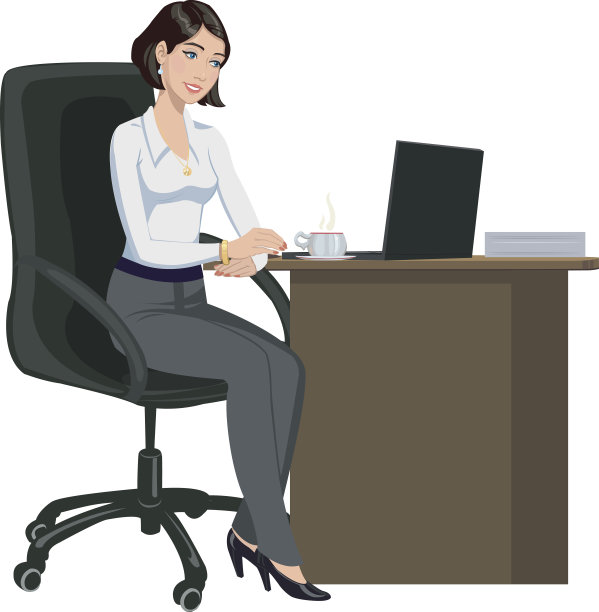 坐在桌子后面，拿着笔记本电脑的办公室女人图片下载