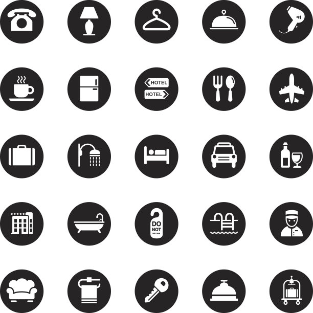 矢量酒店图标- 25个图标图片下载