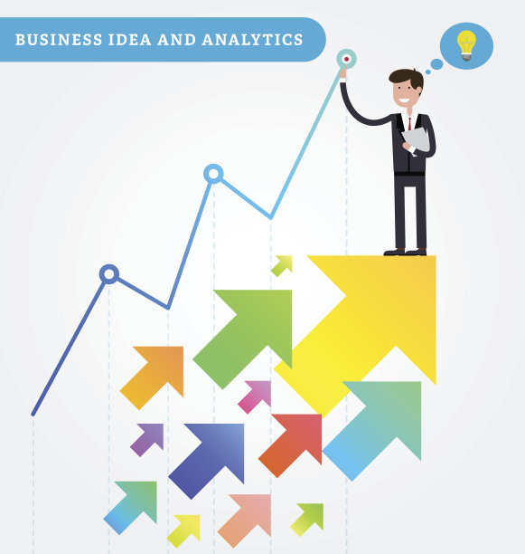 成功的商人在不断增长的图表上保持在顶端。素材图片
