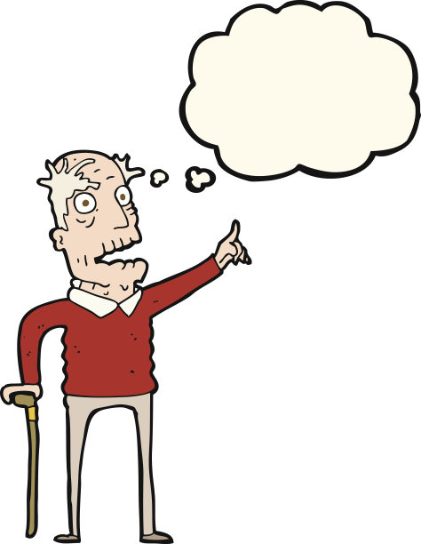 卡通老人带着拐杖带着思想泡泡图片下载