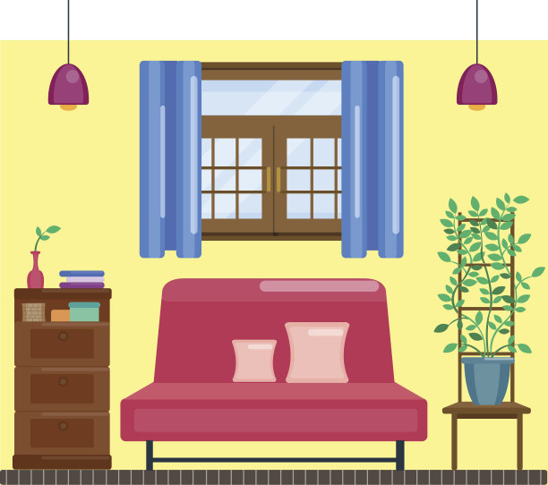 客厅内部有窗户和窗帘素材图片