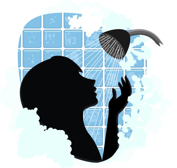 迷人的剪影女人在蒸汽和肥皂泡淋浴图片下载