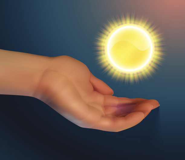 小太阳用双手撑住它。向量图片下载