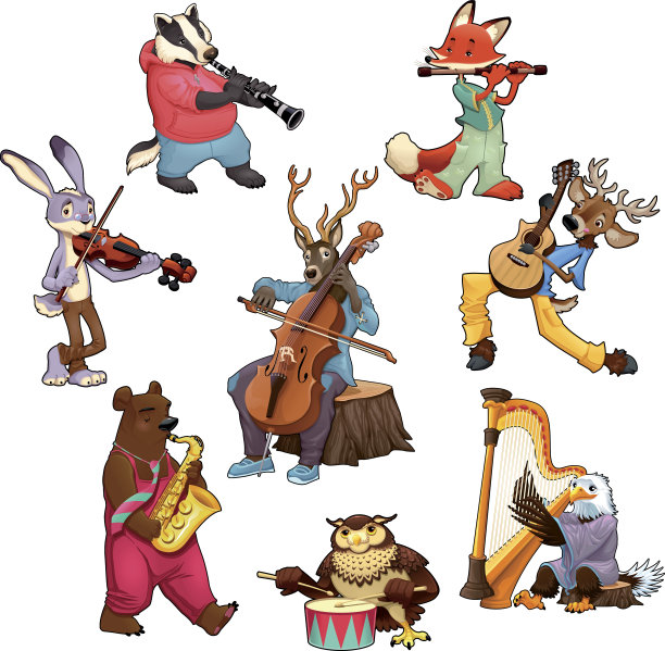 音乐家的卡通动物图片下载
