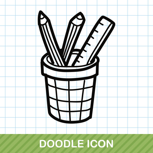 钢笔和铅笔的颜色涂鸦图片下载