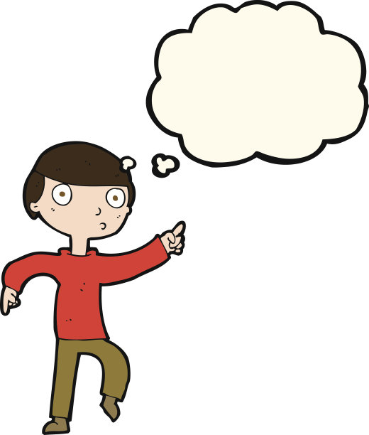 卡通男孩用思想泡泡指着图片下载