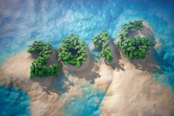 海洋中的热带岛屿，树木作为2016年的标志图片下载