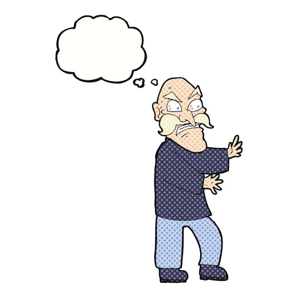 卡通生气的老人带着思想泡泡图片下载