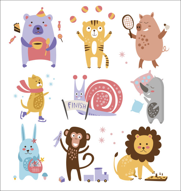 彩色儿童动物向量集图片下载