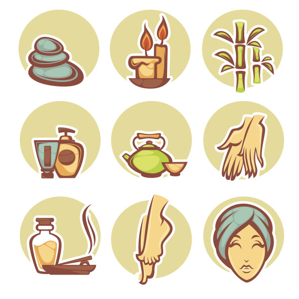 美容，水疗和放松，矢量图标图片下载