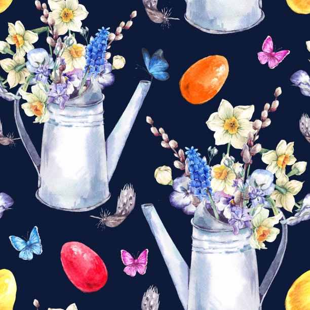 水彩复古快乐复活节无缝图案图片下载