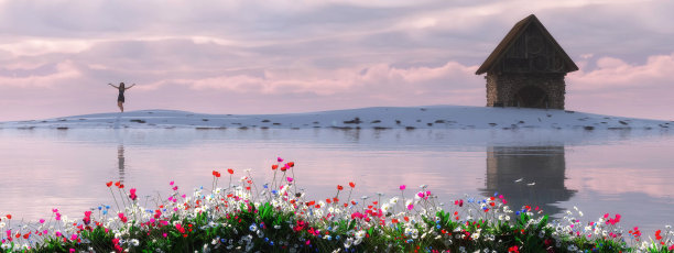 日落和房屋图片下载