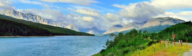 冰川国家公园的舍伯恩湖全景图片下载