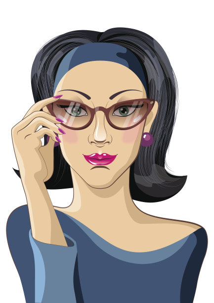 漂亮的黑发女人矫正眼镜图片下载