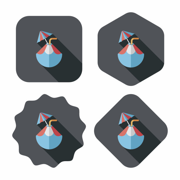 椰子汁饮料，扁平图标与长阴影图片下载