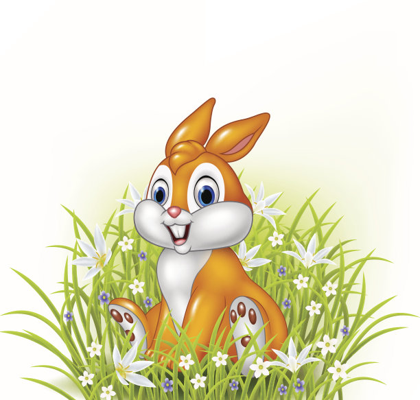 卡通兔子在草的背景图片下载