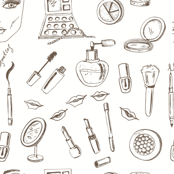 化妆工具无缝图案。图片下载