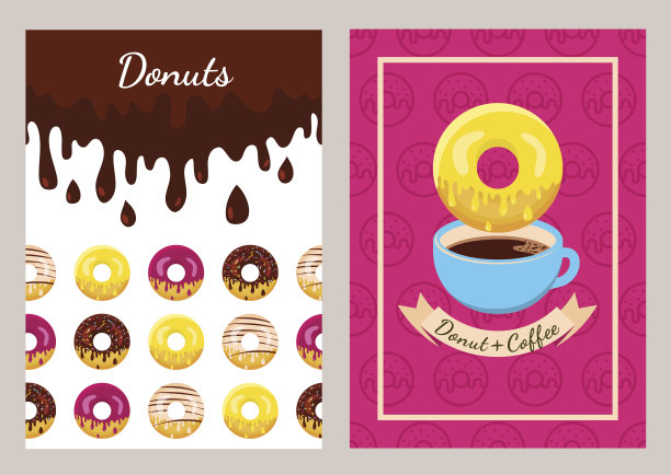 一组向量设计模板与咖啡和甜甜圈模式。图片下载