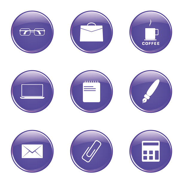 办公室工作紫色矢量按钮图标设计集图片下载