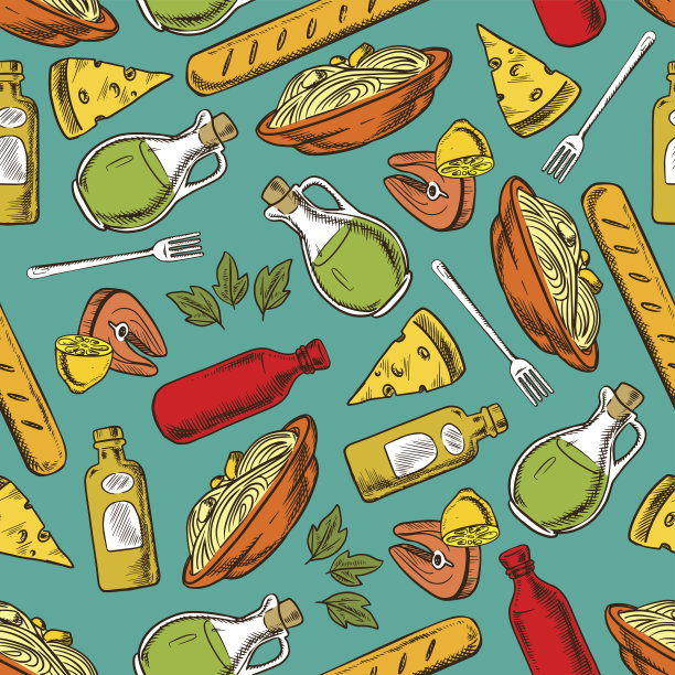 食品无缝图案背景。食物和香料图片下载