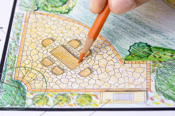 景观设计师设计L形花园平面图图片下载