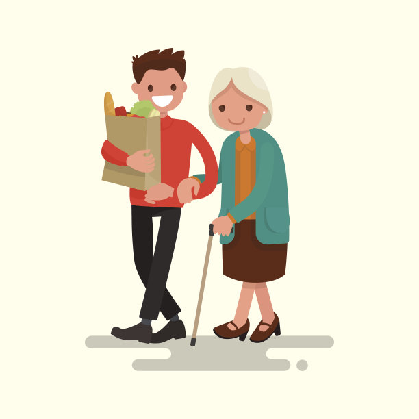 志愿帮助奶奶搬运产品。向量树脂图片下载