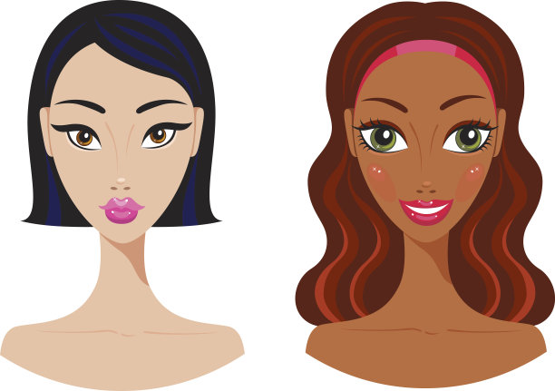 美丽年轻的亚洲和非洲裔美国女人可爱的女孩的脸图片下载