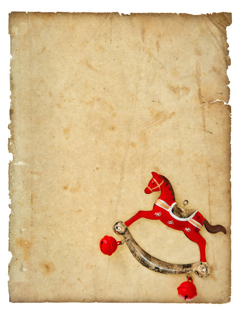 圣诞装饰复古风格摇摆马玩具与老纸图片下载