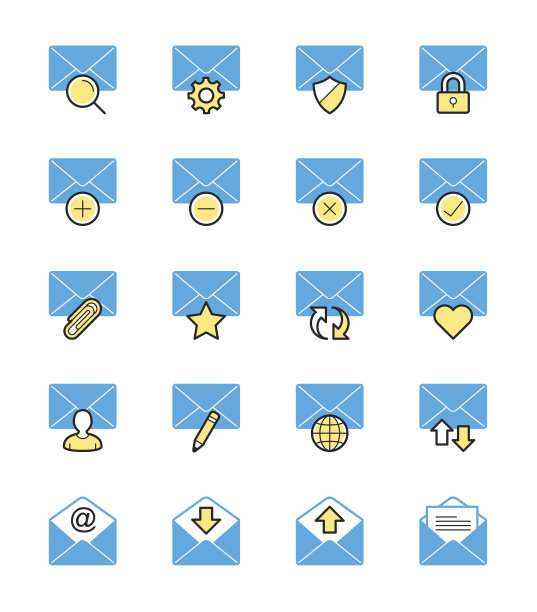 电子邮件和信息图标，单色颜色-矢量插图图片下载