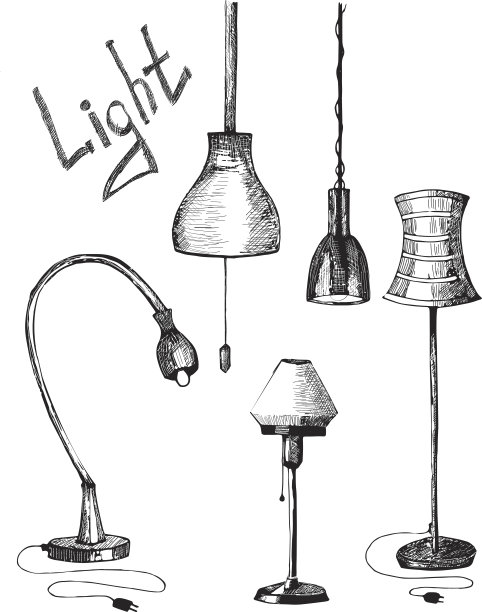 的灯。手绘插图的灯光。图片下载
