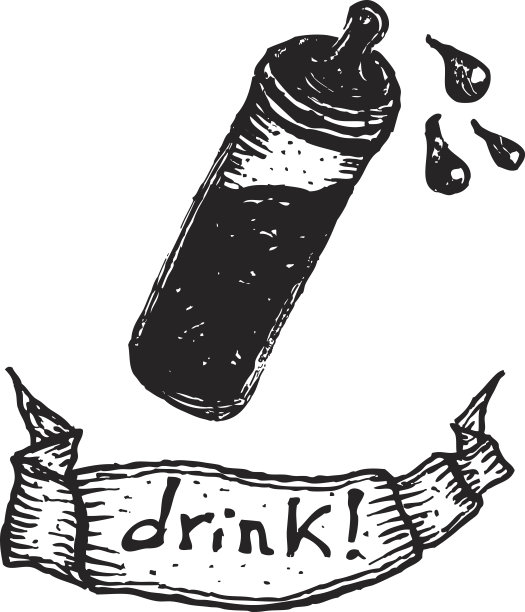 带奶嘴和饮料横幅的婴儿奶瓶图片下载