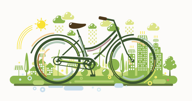 自行车与绿色城市图片下载