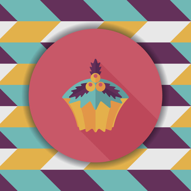 圣诞纸杯蛋糕长影子的扁平图标，第10集图片下载