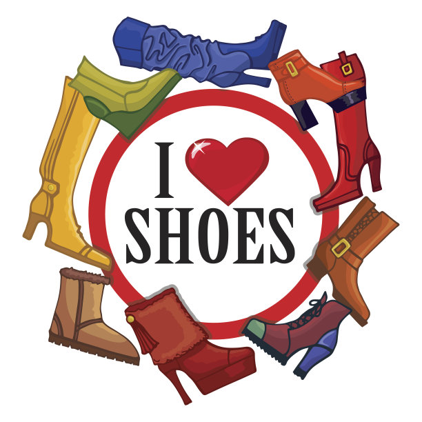 时尚的彩色女靴、女鞋。爱迹象图片下载