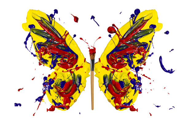 黄蓝红颜料做成蝴蝶图片下载