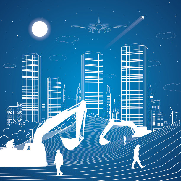 建筑景象，沙丘，山脉，夜城图片下载