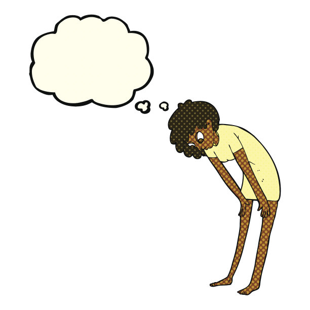 卡通女人看着她的脚和思想泡泡图片下载