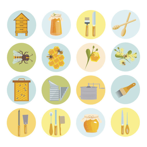 图标蜂房和蜜蜂向量。图片下载