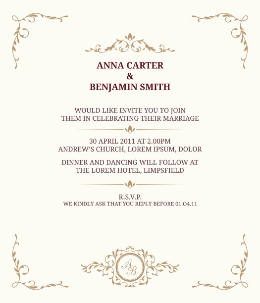 印有字母的婚礼请柬图片下载