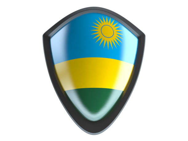 卢旺达国旗上的金属盾牌隔离在白色背景。图片下载