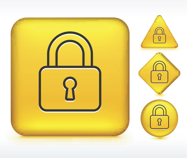 黄色按钮上的安全锁图片下载