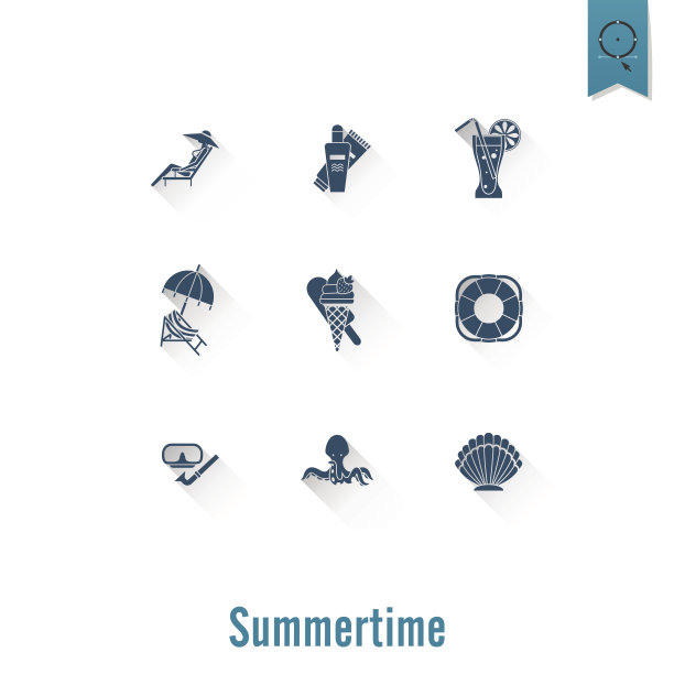 夏季和海滩简单的平面图标图片下载