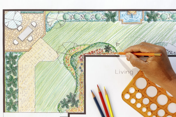 景观设计师设计L形花园平面图图片下载