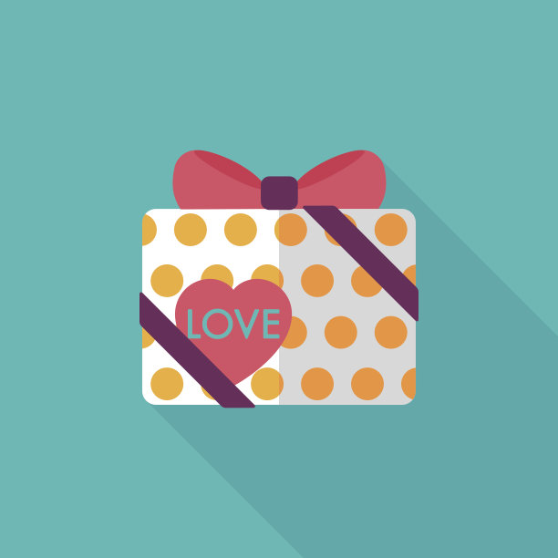 情人节礼物扁平的长影图标，eps10图片下载